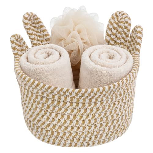 uxcell Small Cotton Rope Woven Storage Basket 6.7x5.5" Cute Yellow White - color: Yellow White, size: 6.7x5.5"