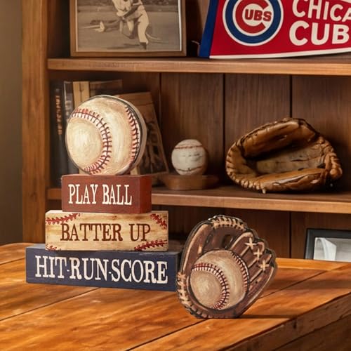 Smile Wooden Indoor Decor Baseball Block Sign - "Take Me Out to the Ball Game" Stacked Decor for Home & Sports Fans - style: Baseball