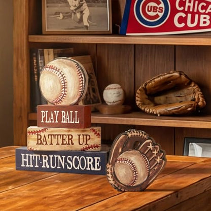 Smile Wooden Indoor Decor Baseball Block Sign - "Take Me Out to the Ball Game" Stacked Decor for Home & Sports Fans - style: Baseball