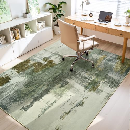 Kelarea Washable Area Rug 4x6, Non-Slip Low Pile Abstract Green - color: Green, size: 4' x 6' (Rectangular)