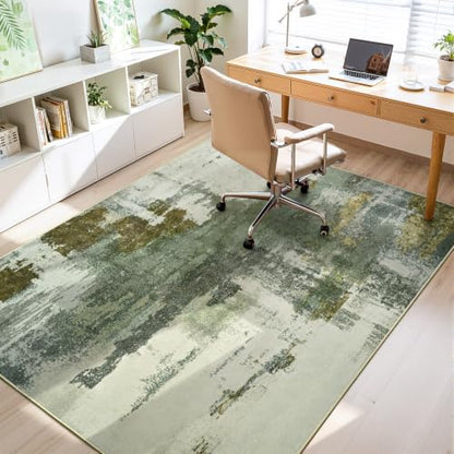 Kelarea Washable Area Rug 4x6, Non-Slip Low Pile Abstract Green - color: Green, size: 4' x 6' (Rectangular)