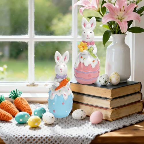 Easter Decorations Bunny Resin Decor Set of 2 Cute Rabbit Figurines