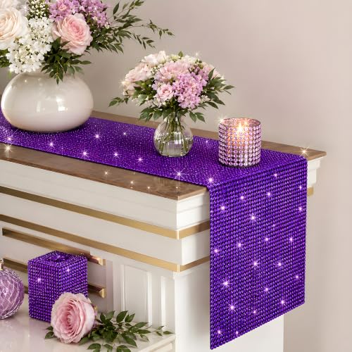 Disco Party Decorations - Purple Sequin Glitter Disco Table Runner - color: Purple Sequin Glitter