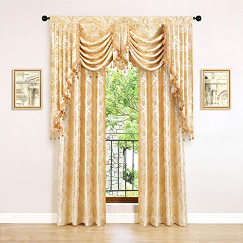 ELKCA Golden Jacquard Swag Waterfall Valance Luxury Curtain Valance for Living Room (Damask-Golden, W59 Inch, 1 Panel) - color: Valance,damask-golden, size: 59"W x 43"L (Pack of 1)