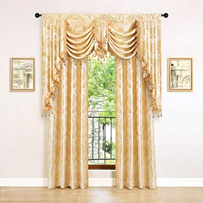 ELKCA Golden Jacquard Swag Waterfall Valance Luxury Curtain Valance for Living Room (Damask-Golden, W59 Inch, 1 Panel) - color: Valance,damask-golden, size: 59"W x 43"L (Pack of 1)