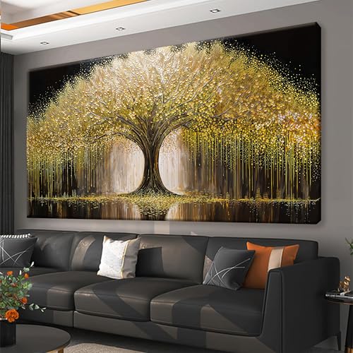 Tree Of Life Large Wall Art Decor 35"X70" Gold Wall Art For Living Room - color: HX5D, size: 70"L x 35"W