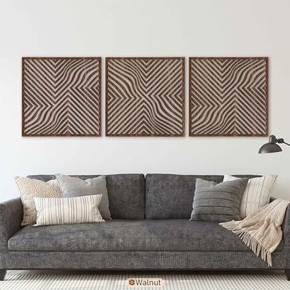 Modern Optical Wave Wood Wall Art Set, Extra Large Mid Century Wooden Decor, 3 Piece Geometric Flow Line Panels, Abstract Home Accent for Living Room and Bedroom