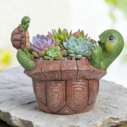 Saysmile Unique Turtle Plant Pots Indoor, Small Succulent Planters with Drainage Hole, Cute Planting Pots for Cactus, Resin Flower Pot for Outdoor Indoor Plants, Gift for Mom - color: Turtle-play
