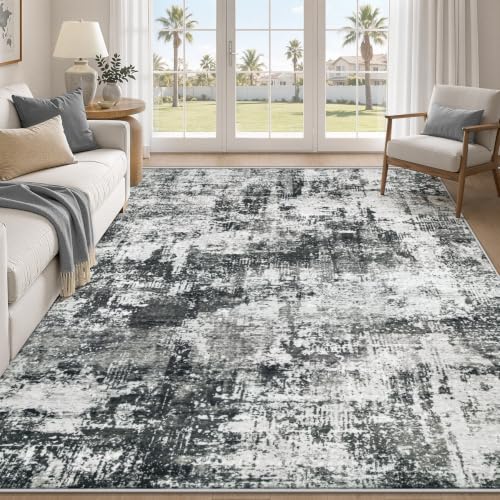 MXSANYOO 5x7 Area Rugs Washable Rug: Abstract Neutral Rugs Modern Non Slip Area Rug Stain Resistant Low Pile Indoor Carpet for Dining Room Bedroom Nursery Office (Black Grey, 5'x7') - color: Black Grey, size: 5' x 7' (Rectangular)