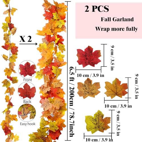 2Pcs 13FT Artificial Fall Leaves Garland for Thanksgiving Decor - color: 2 Pc Fall Leaves Garland, size: Fall Garland