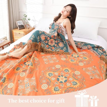 Boho Throw Blanket for Couch Bed, 100% Cotton Soft Rustic Quilt - color: Boho Pattern 3, size: 60''x 80''