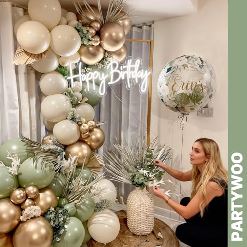 PartyWoo Pink and Green Balloons 66pcs 12 Inch Gold White Green Balloons - color: Green-3326