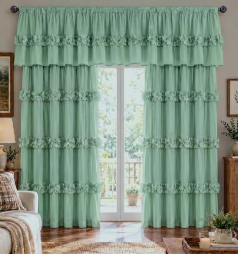 HIG 2 Pack Sage Ruffle Handcrafted Window Valances, 42"x18" - color: Sage, size: 42"W x 18"L (Pack of 2)
