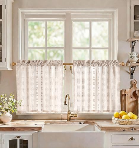 Miss Adola 24 Inch Length Kitchen Tier Curtains, Striped Farmhouse - color: Striped Farmhouse, size: 28"W x 24"L (Pack of 2)