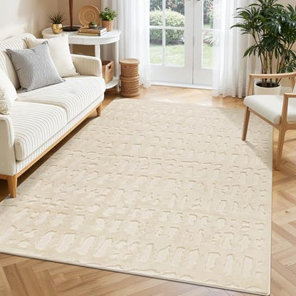 Yamaziot Washable 4x6 Area Rugs for Living Room Textured Non Slip Rug Beige - color: Beige, size: 4' x 6' (Rectangular)