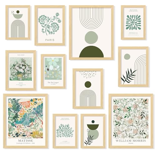 97 Decor Sage Green Wall Art, 12 Matisse Style Prints, Unframed - color: Sage Green Gx8x10