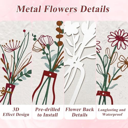 Embewhis Metal Wall Art Flowers 3pcs, Rustic Farmhouse Flower Sculptures, 13.7" Wall Art Decor, Drill-Free Install Option for Living Room, Kitchen, Bedroom & Bathroom - size: C