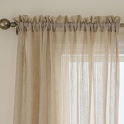 Demetex Lace Curtains Linen Stripes Semi Sheer Window Curtain Panels for Bedroom Living Room, Set of 2, 54 x 72 inches Long, Linen - color: Striped Linen, size: 54"W x 72"L (Pack of 2)