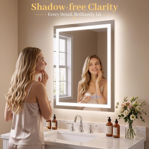 LED Bathroom Mirror 60"x30", Wall-Mounted Vanity Mirrors Front & Backlit Separate Light Control Stepless Dimmable Anti-Fog Memory 3 Color Temperatures Shatter-Proof Tempered Glass - size: 30"L x 60"W