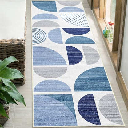 MUJOO Runner Rug Washable,Blue 2x6 Area Rugs Non Slip Modern Abstract - color: Blue and Grey, size: 2' x 6' (Rectangular)