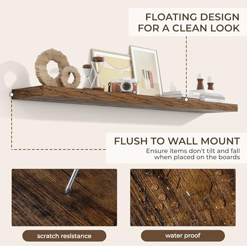 RICHFOCUS 72Inch Floating Shelves for Wall 2Pack|Rustic Brown|8" D - color: Rustic Brown, size: 72"L x 8"D, Set of 2