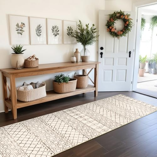 2'6"x8' Washable Hallway Runner Rug: Moroccan Kitchen Non Slip Rug Beige - color: Geo Beige, size: 2'6" x 8' (Rectangular)