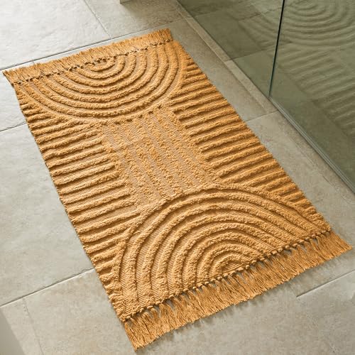 KIBAGA Beautiful Boho Rug with Tassels for Bathroom - Soft 2x3 ft Cotton - color: Mustard, size: 2' x 3' (Rectangular)