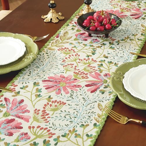Spring Botanical Floral Green Lace Table Runners 12 x 71 Inch - color: Botanical Green, size: 12" x 71"