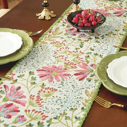 Spring Botanical Floral Green Lace Table Runners 12 x 71 Inch - color: Botanical Green, size: 12" x 71"