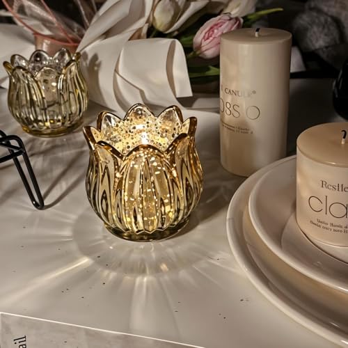 Tulip Votive Candle Holders Set of 6, Glass, Gold - color: Gold - Set of 6