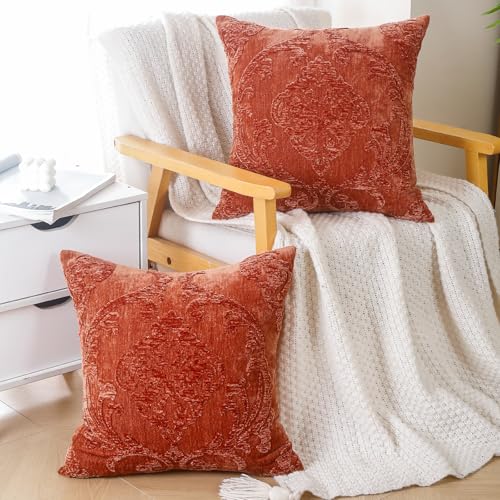 HPUK Embroidered Throw Pillow Covers 18x18 Inch, Boho Damask, Set of 2 - color: Orange-damask