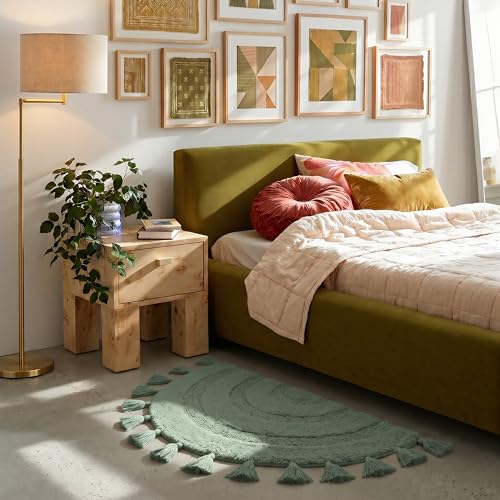 KOEXM Half Circle Boho Bathroom Rugs with Tassels 100% Cotton - color: Sage Green, size: 1'10" x 3'1" (Semicircular)