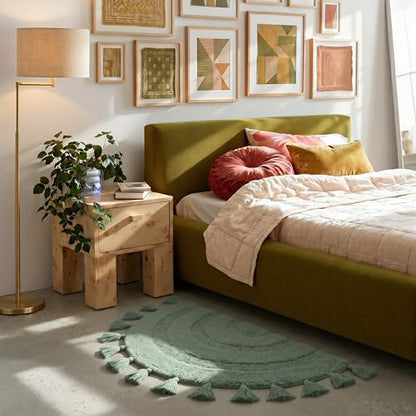 KOEXM Half Circle Boho Bathroom Rugs with Tassels 100% Cotton - color: Sage Green, size: 2' x 3'4" (Semicircular)