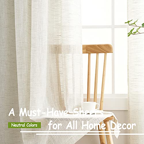 Linen Textured Semi Sheer Curtains 45inch Natural Beige Rustic Farmhouse 2 - color: Natural - Grommet Top, size: 52"W x 45"L (Pack of 2)