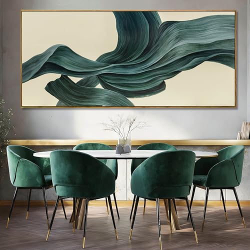 Large Abstract Canvas Wall Art 32x70 Inch, Dark Green Framed Canvas Wall Art, Modern Horizontal Printed Wall Art with Wooden Frame for Living Room Home Decor - color: Teal Green & White, size: 71"L x 32"W
