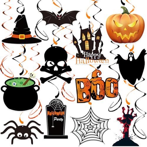Halloween Hanging Swirls, 30Pcs Halloween Ceiling Streamers Hanging Decorations Pumpkin Ghost Bat Swirls for Office Home Indoor Outdoor Party Supplies - color: Halloween a