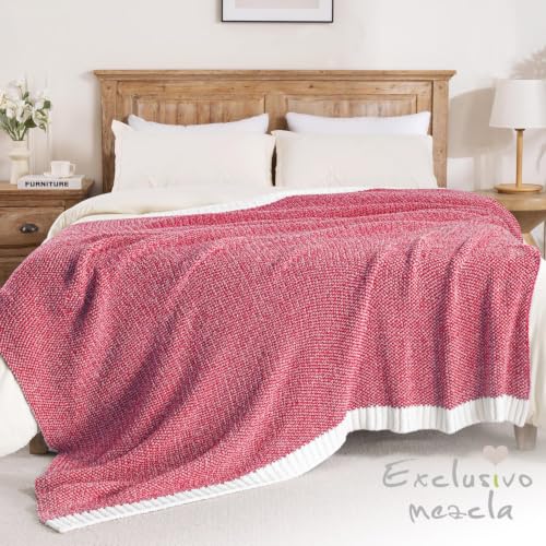 Exclusivo Mezcla Checkered Knit Blanket Twin Size for Bed, Heather Red - color: Heather Red, size: Twin (60"x80")