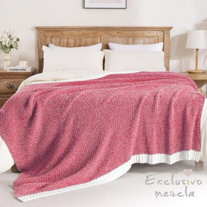 Exclusivo Mezcla Checkered Knit Blanket Twin Size for Bed, Heather Red - color: Heather Red, size: Twin (60"x80")