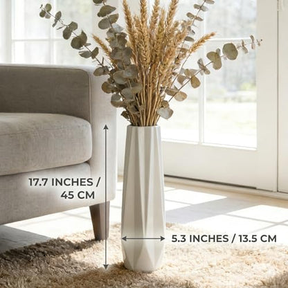 White Tall Ceramic Floor Vase, 17.7 Inch, Faceted Design - color: 5-stripes, size: Height-17.7 Inch