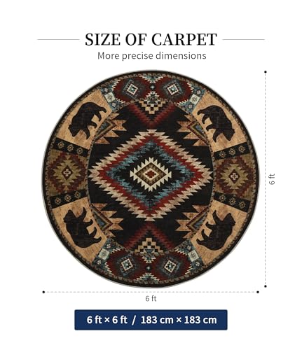 YIHOUSE 세탁 가능한 웨스턴 캐빈 라운드 러그, 1.8m(6피트) - color: 곰, size: 6' (Round)