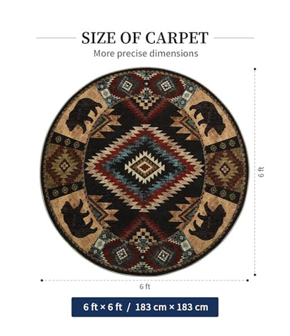 YIHOUSE 세탁 가능한 웨스턴 캐빈 라운드 러그, 1.8m(6피트) - color: 곰, size: 6' (Round)