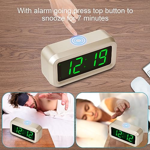 Digital Alarm Clock Battery Operated with LED Display for Bedrooms, Long Battery Life for 12 Months, 3 Brightness Adjustable, 12/24 Hour, Snooze, Golden Case with Green Digits - color: Golden-green