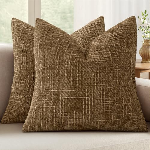 MIULEE Chenille Textured Fall Throw Pillow Covers Bronze 18x18 Set of 2 - color: Bronze, size: 18" x 18" (Pack of 2)