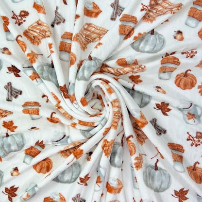 Fall Soft Fleece Throw Blanket, Pumpkin Spice Design, 50x70, Oversized - color: White Brown Tan