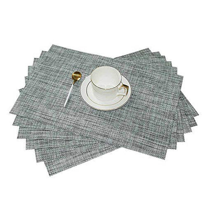 GIVERARE Placemats Set of 6, Heat-Resistant Woven Vinyl Place Mat, Non-Slip Washable PVC Table Mats, Easy to Clean Premium Plastic Place at for Dining, Kitchen Table (Smoky Gray) - color: 6 Pack Smoke Gray