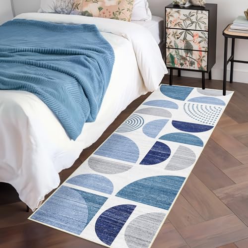 MUJOO Runner Rug Washable,Blue 2x6 Area Rugs Non Slip Modern Abstract - color: Blue and Grey, size: 2' x 6' (Rectangular)