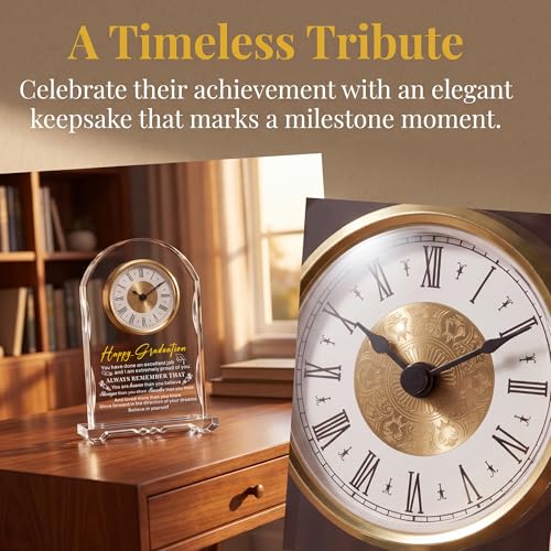 Crystal Clock Graduation Gift for Her Him Women Men - Class of 2026 Graduation Keepsake Present for College High School PHD Masters Degree, Gift for Daughter Son Sister Friend - color: Happy Graduation