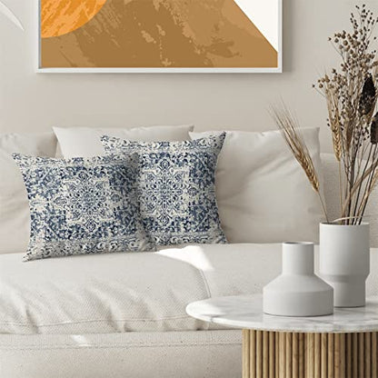 Blue White Ethnic Design Boho Pillow Covers 16x16 Set of 2 - color: Boho-1, size: 16" x 16" (Pack of 2)