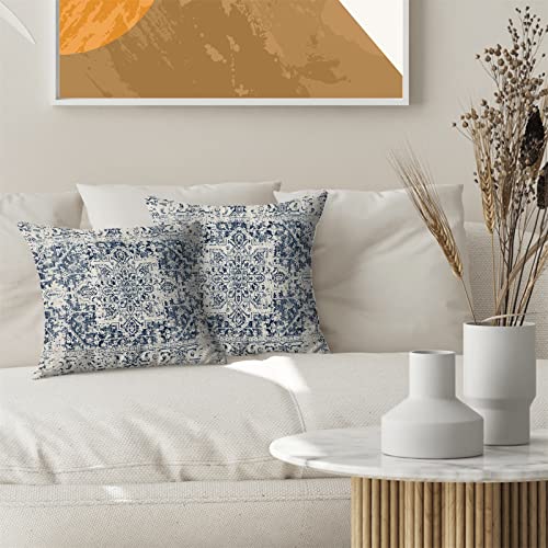 Blue White Ethnic Design Boho Pillow Covers 18x18 Set of 2 - color: Boho-1, size: 18" x 18" (Pack of 2)