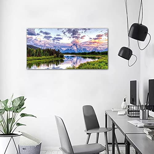 Oxbow Bend Canvas Wall Art Grand Teton National Park Prints, 24"x48" - color: National Park, size: 48"L x 24"W